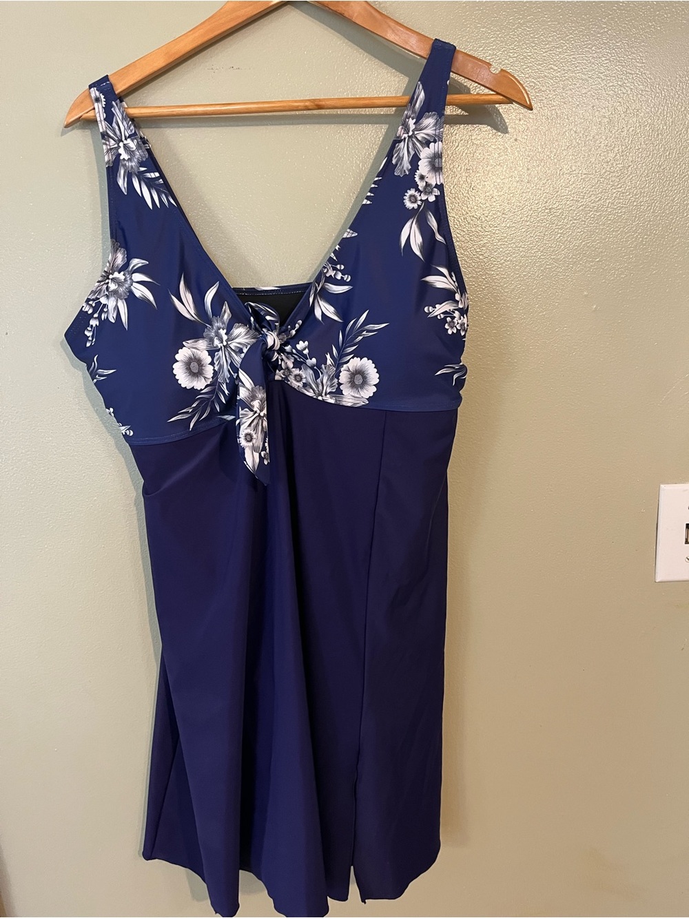 Navy Floral Tie-Front Swimdress By Bloom chick Size 14 NWT